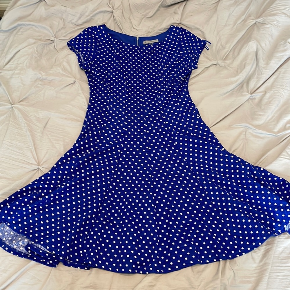 Danny & Nicole Blue and White Polka Dot Dress- Size 12